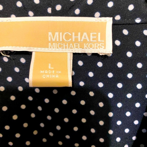 Ladies Michael Kors is top w/hook closure. L sleeve Sz L blue w polka dot NNWT - Picture 4 of 5